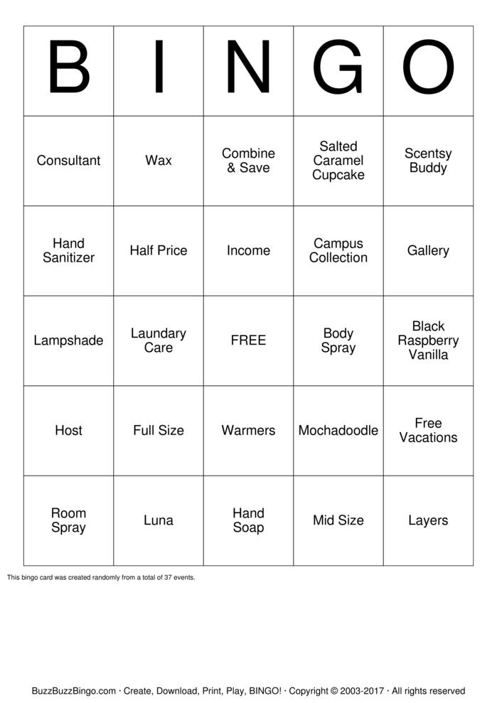 Scentsy Bingo Cards to Download, Print and Customize!