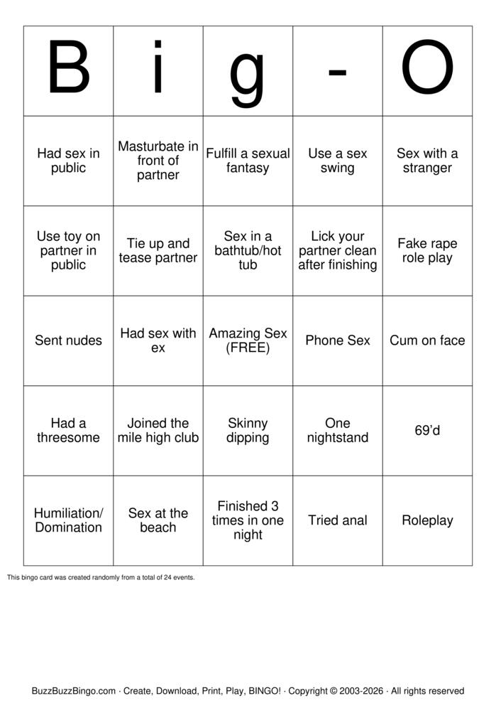 Download Free Sex Bingo Bingo Cards