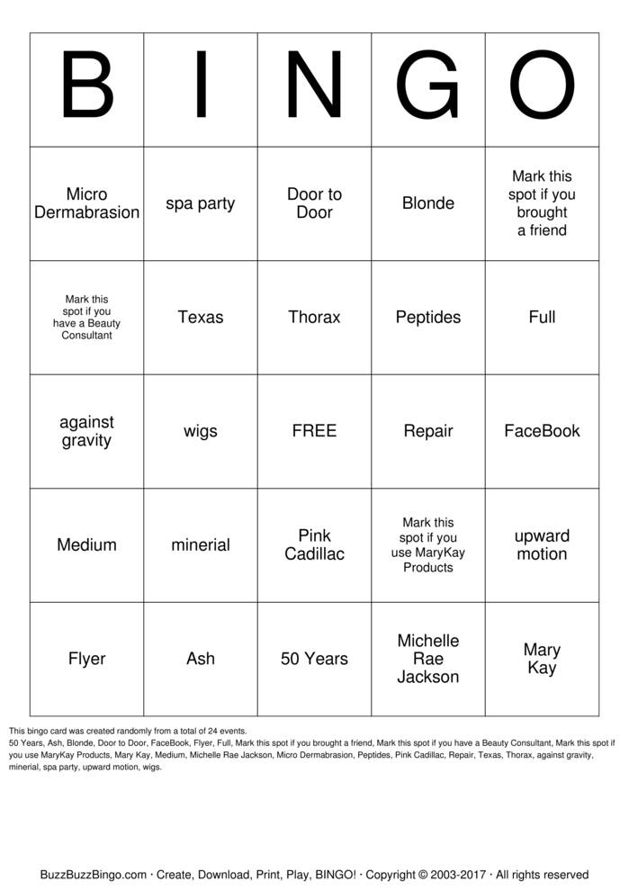 Download Free Spa Party Bingo Cards