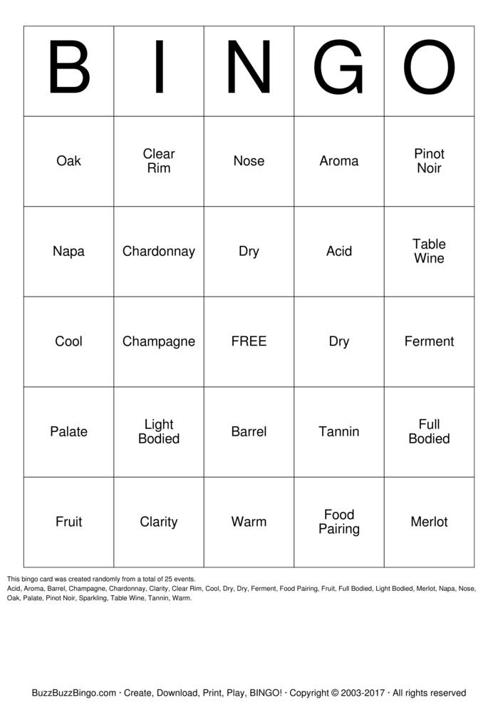 Download Free Wine-O Bingo Cards
