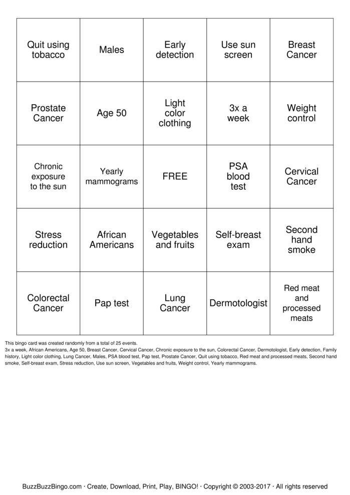 Download Free breast cancer Bingo Cards