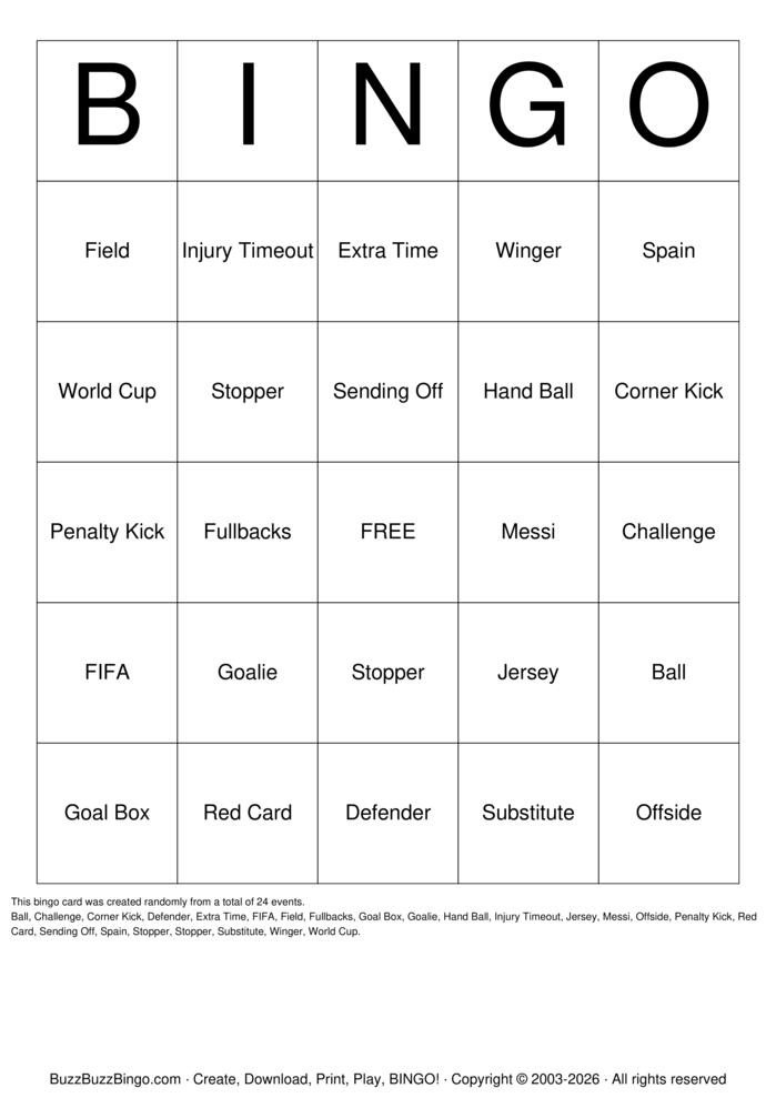 Download Free soccer Bingo Cards Download Free soccer Bingo Cards