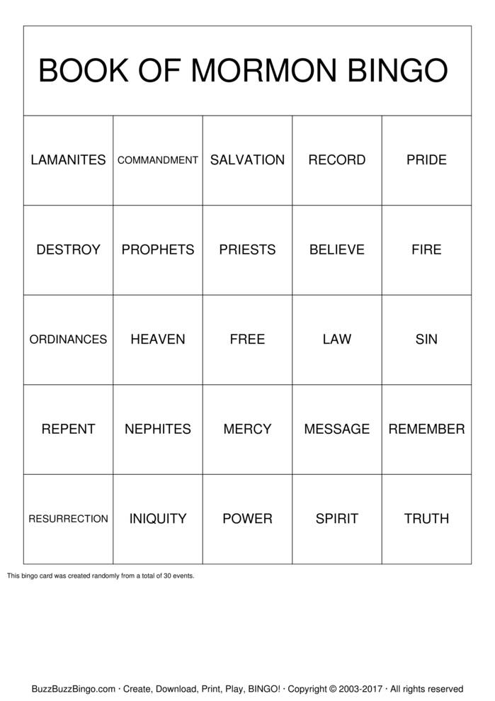 Book of Mormon Bingo Cards to Download, Print and Customize!