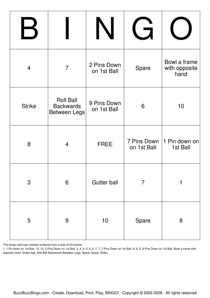 Download Free Bowling Bingo Cards