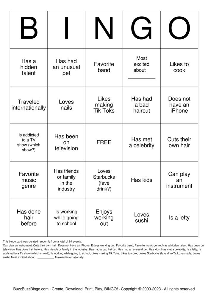 Download Free Custom Bingo Cards
