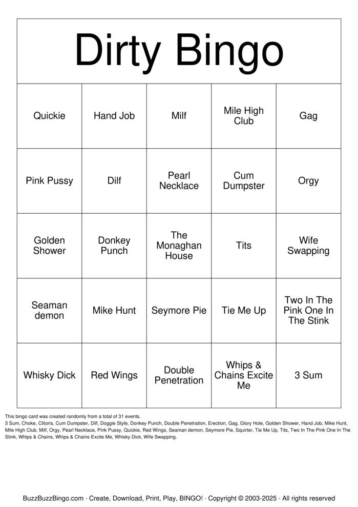 Download Free DIRTY BINGO Bingo Cards