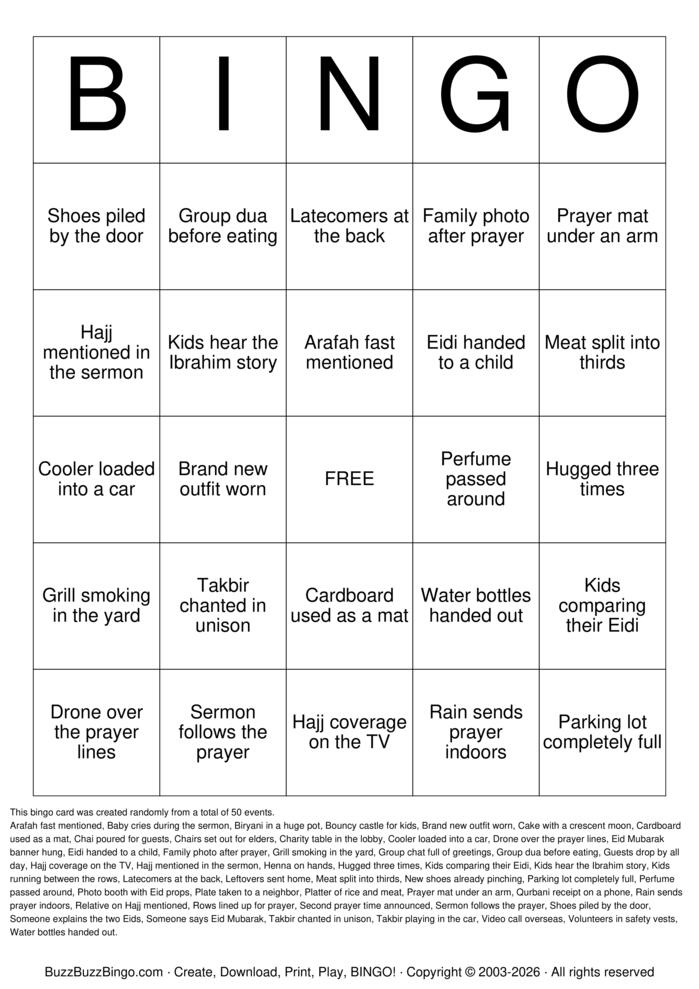 Download Free Eid al-Adha Bingo Cards Download Free Eid al-Adha Bingo Cards