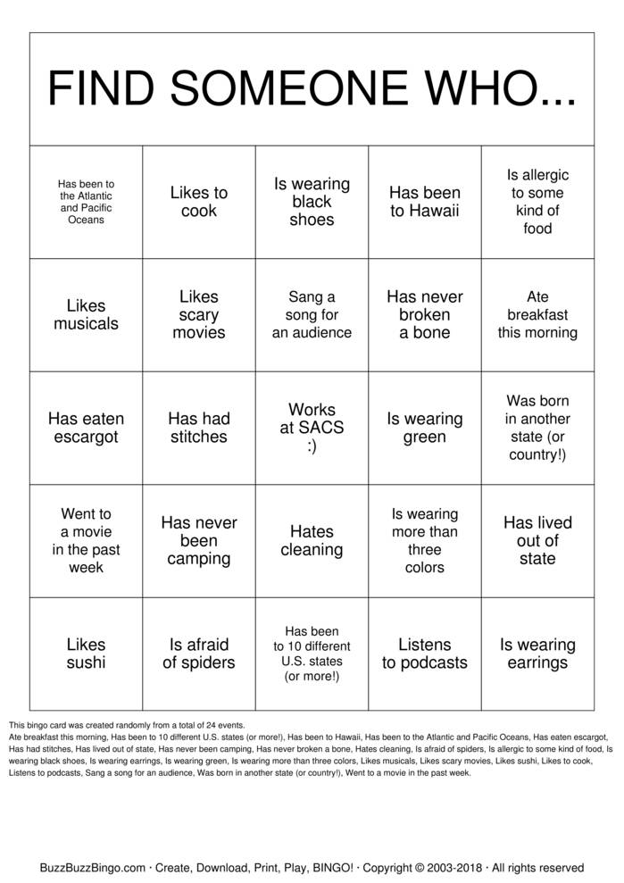Find someone who... Bingo Cards to Download, Print and Customize!