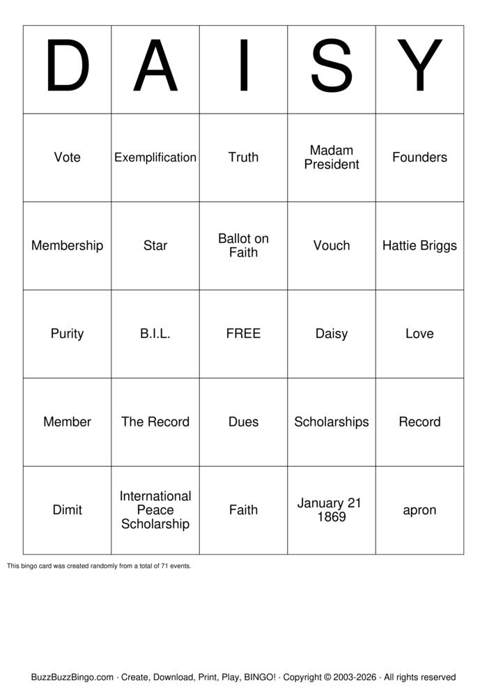Download Free PEO Daisy Bingo Bingo Cards