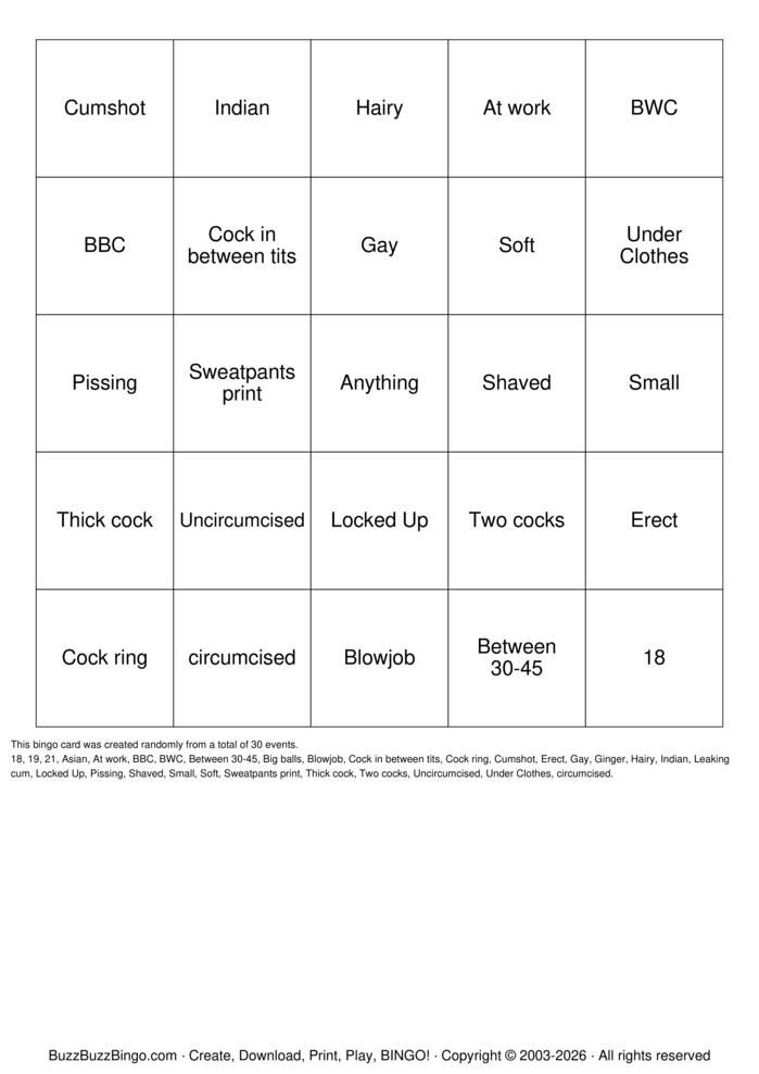 Download Free Penis Bingo Cards