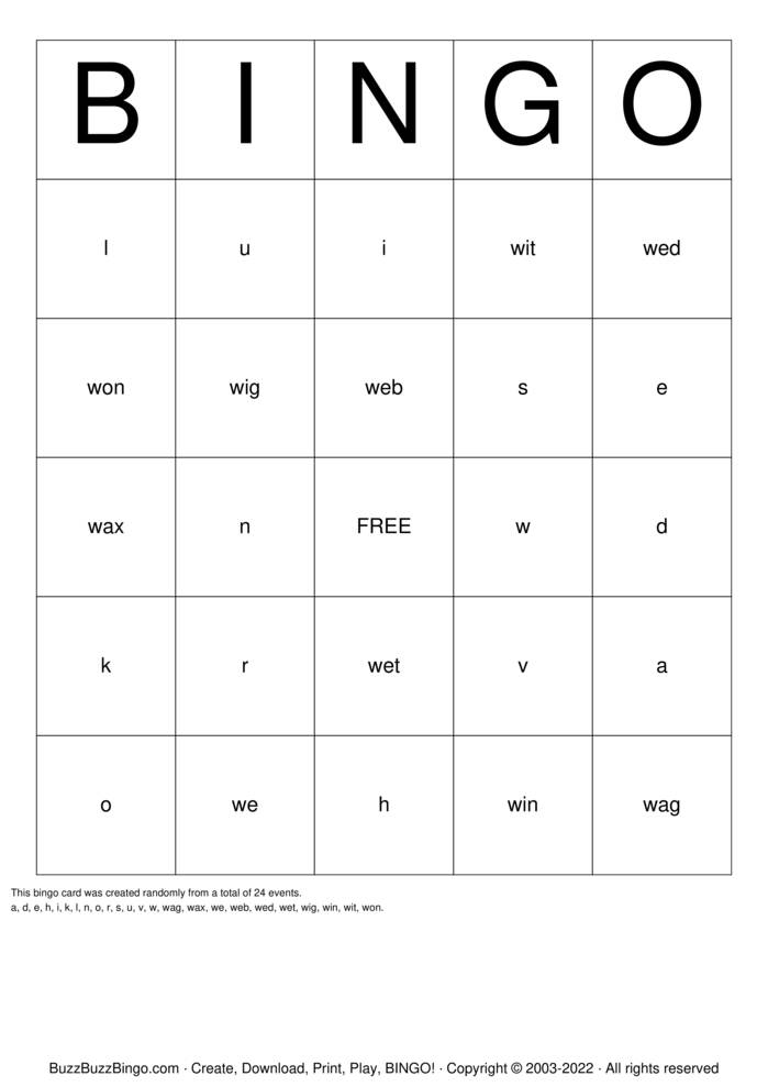 Download Free Phonogram Bingo Cards