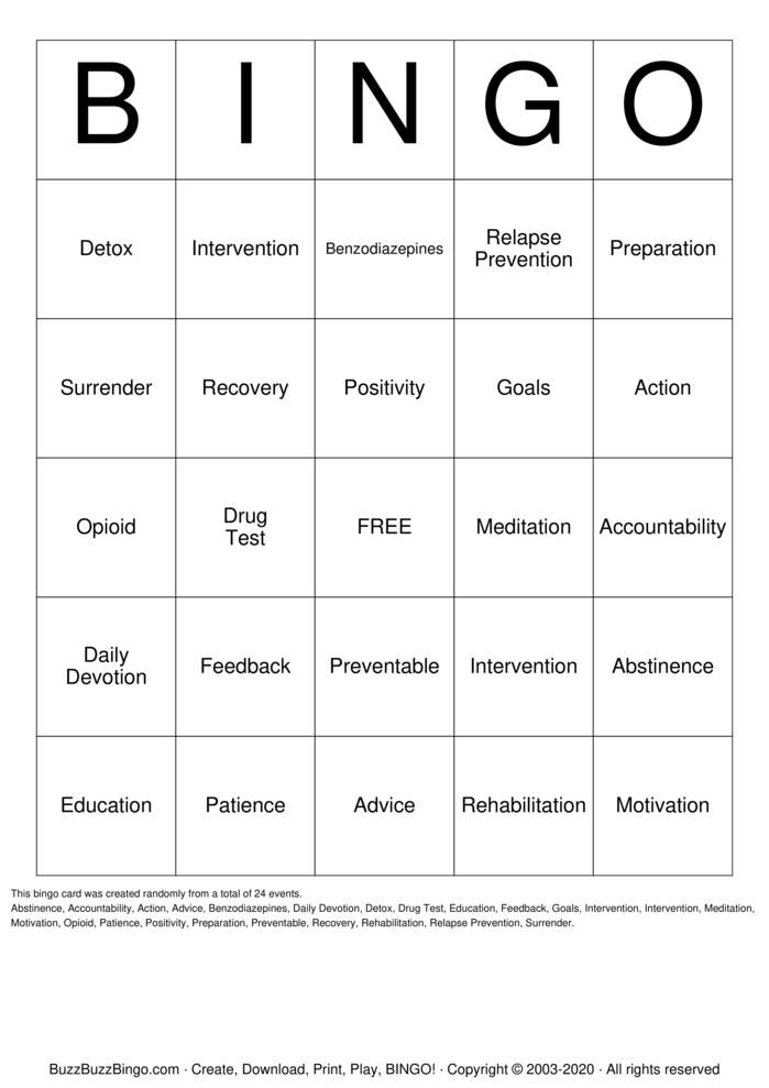 Download Free Prescription Drug Abuse Prevention! Bingo Cards
