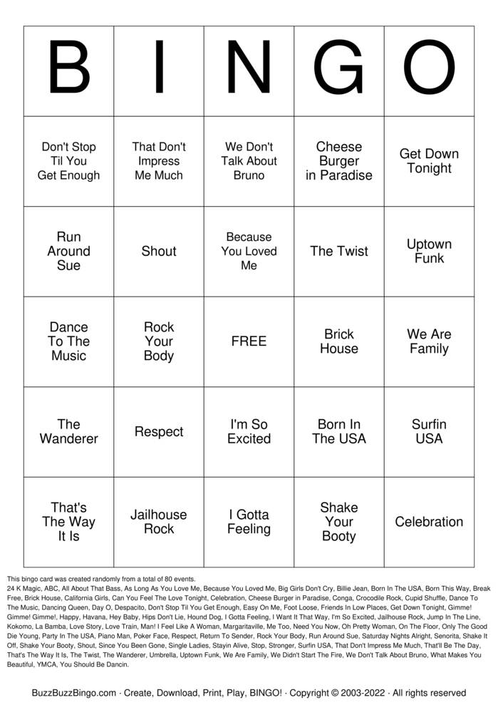 Download Free Rock 'N' Roll Bingo Cards