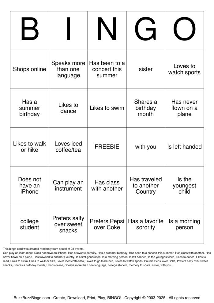 Download Free SISTERHOOD BINGO Bingo Cards