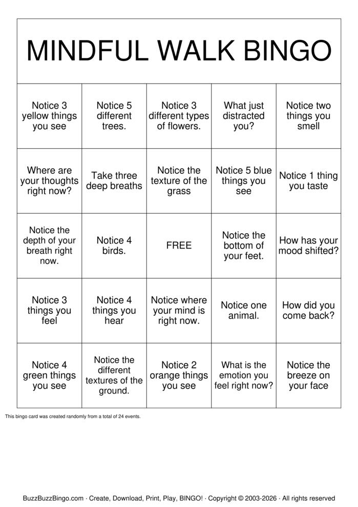 Download Free mindfulness Bingo Cards Download Free mindfulness Bingo Cards