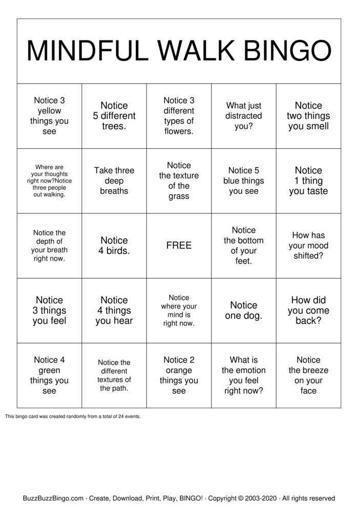 Mindfulness Bingo Cards To Download Print And Customize 