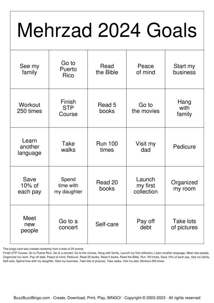 Download Free 2024 Bingo Goals Bingo Cards