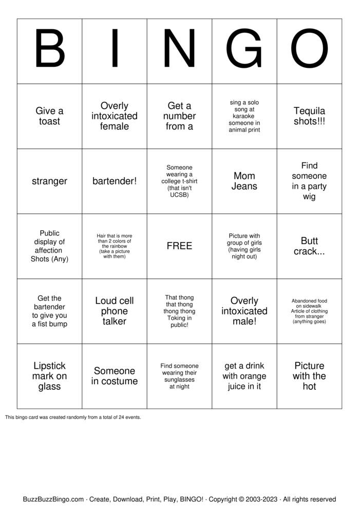 Download Free BAR BINGO Bingo Cards