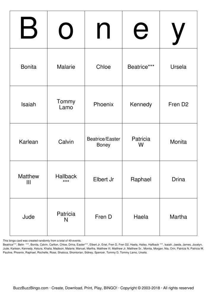 Download Free Boney Bingo Cards