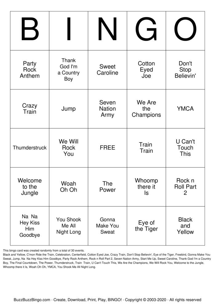 Download Free Custom Bingo Cards