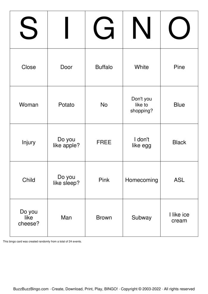 Deaf Bingo - SIGN-0 Bingo Cards to Download, Print and Customize!