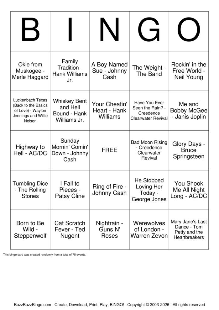 Download Free Dive Bar Jukebox Bingo Cards
