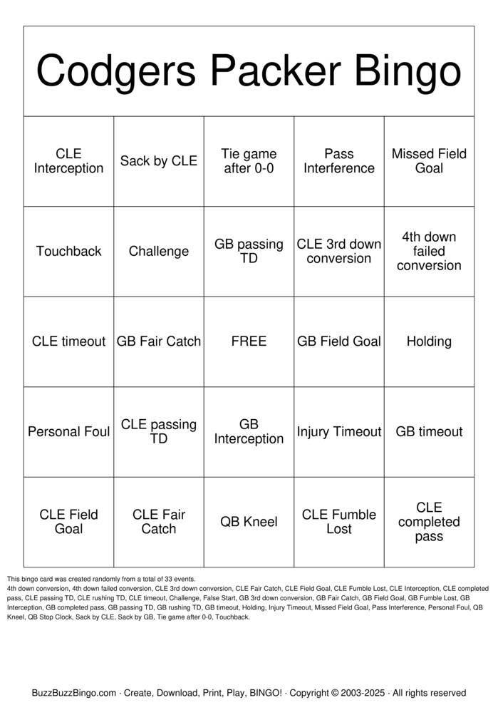 Download Free Football Bingo Cards Download Free Football Bingo Cards