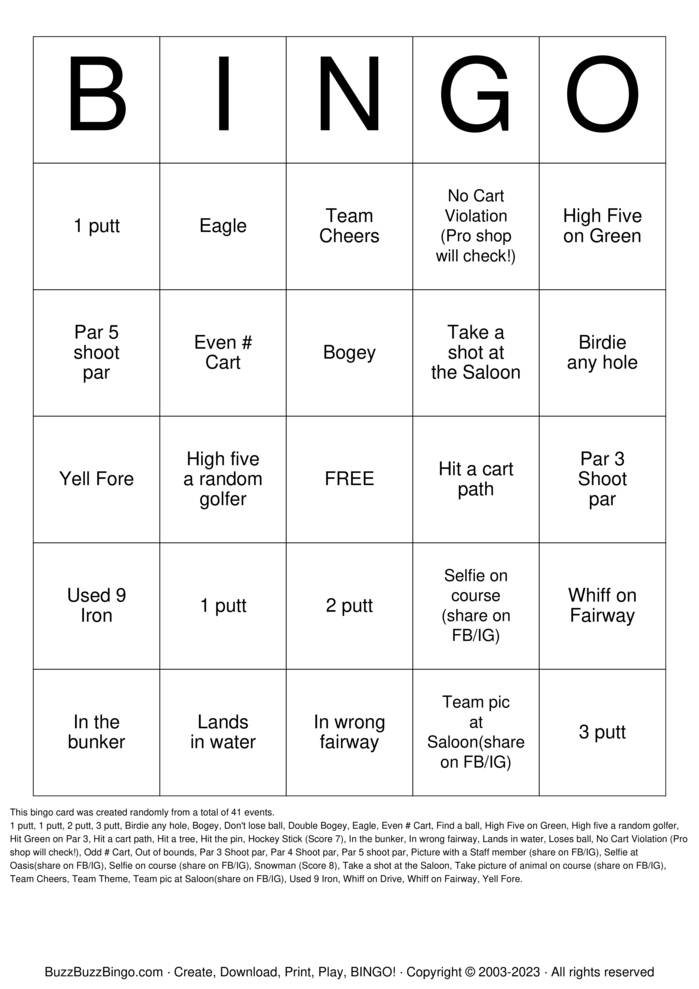Golf Bingo Cards to Download, Print and Customize!
