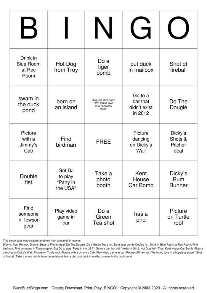 Download Free MHS 55th Bingo Cards