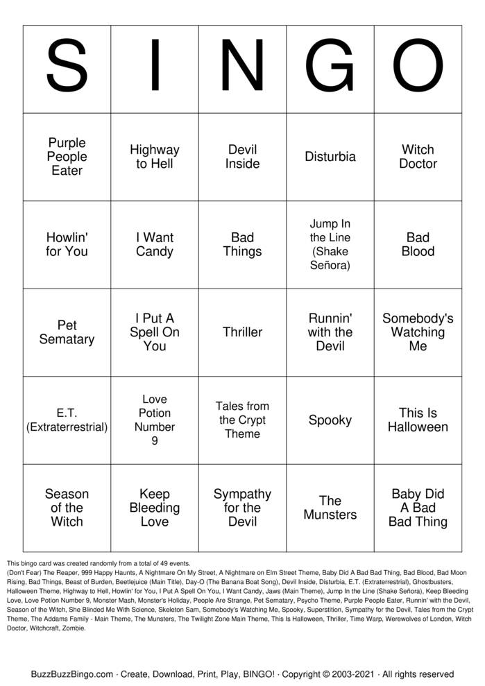 Download Free SINGO - Halloween Bingo Cards Download Free SINGO - Halloween Bingo Cards