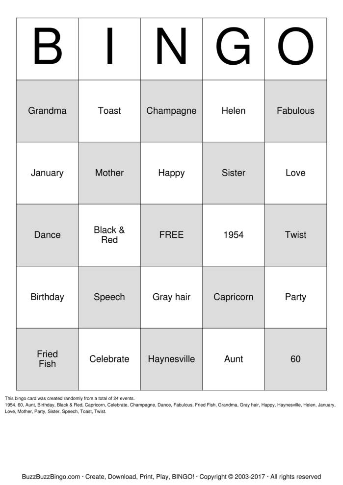 Download Free 60th Birthday Bingo Cards Download Free 60th Birthday Bingo Cards