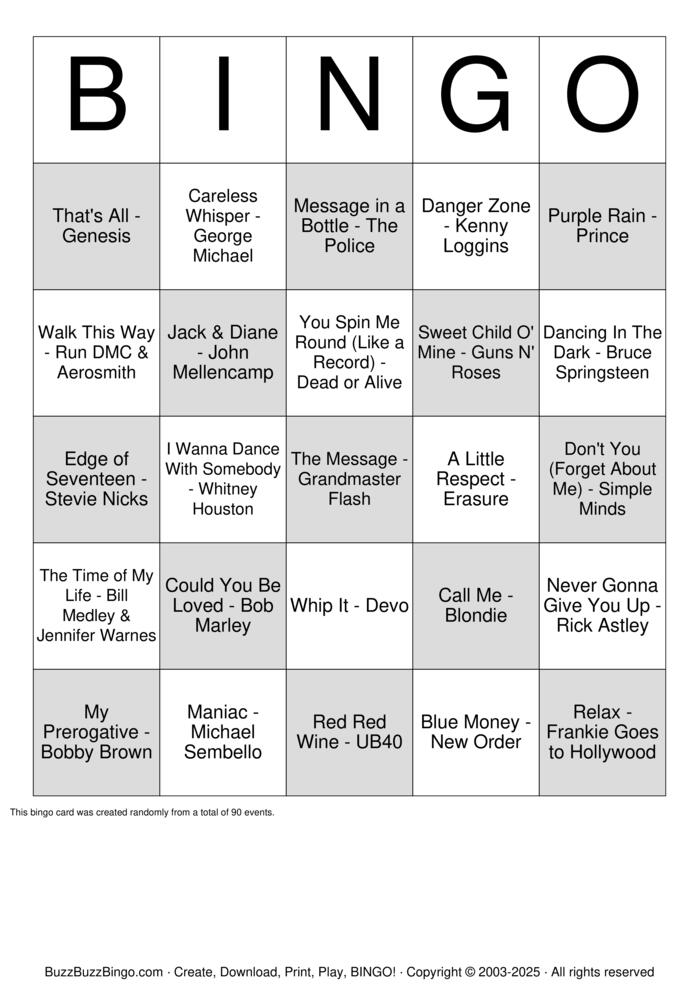 Download Free 80's Music Bingo (1 - New) Bingo Cards Download Free 80's Music Bingo (1 - New) Bingo Cards