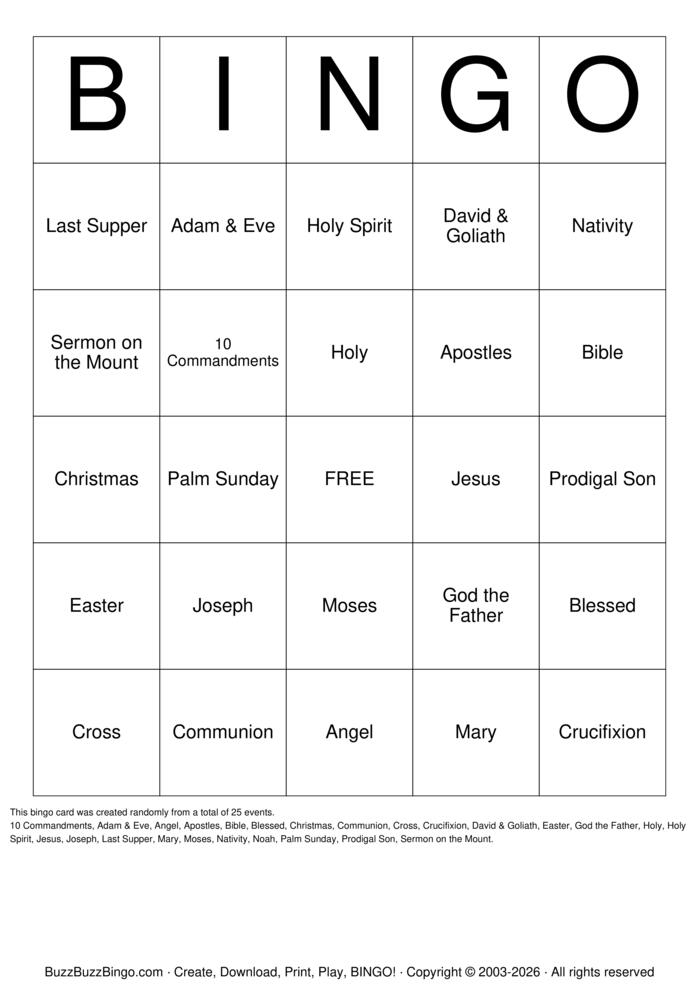 Download Free Bible Bingo Cards