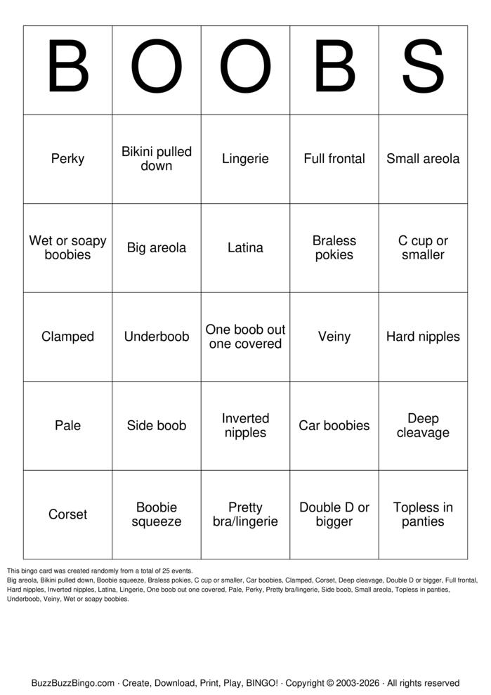 Download Free Boobs Bingo Cards