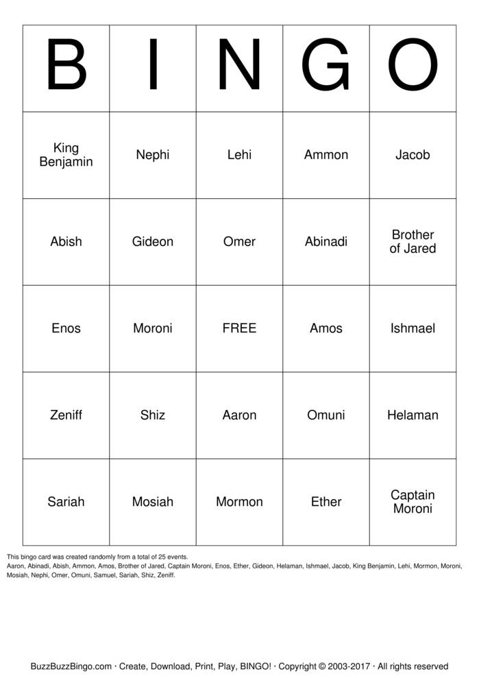 Download Free Book of Mormon Bingo Cards