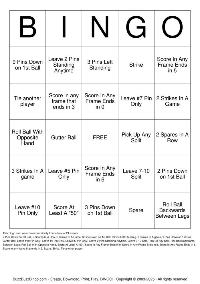 Download Free Bowling Bingo Cards