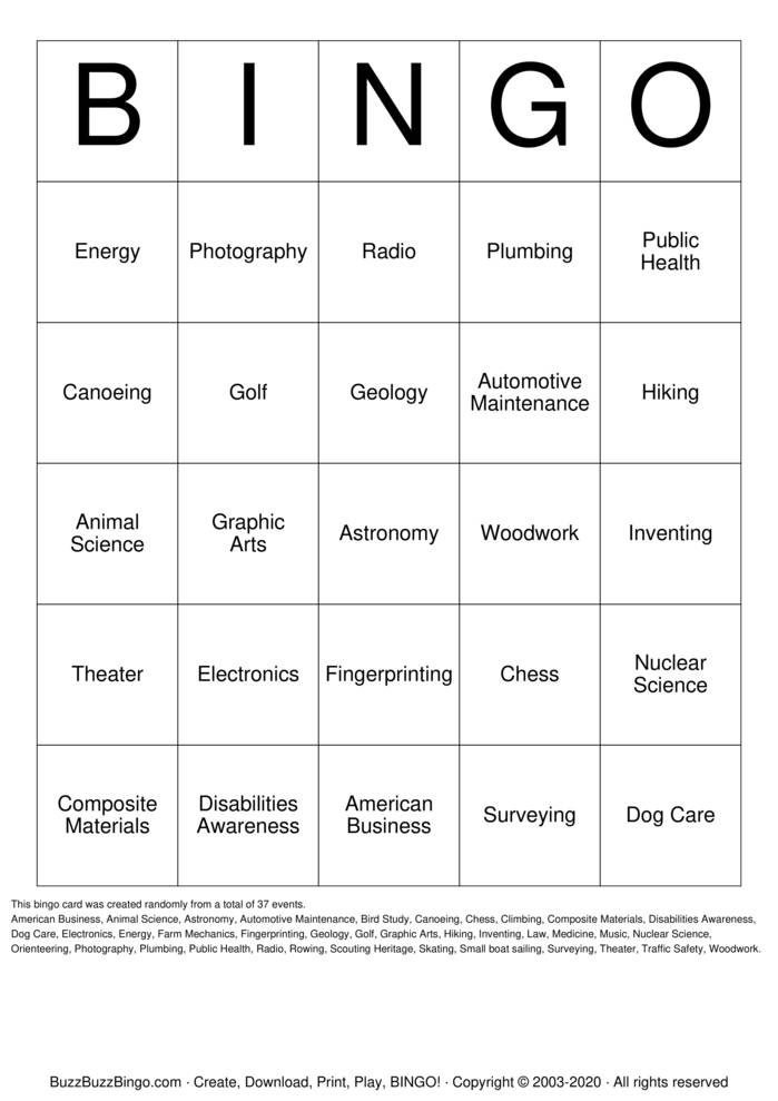 Download Free Boy Scout Merit Badges Bingo Cards Download Free Boy Scout Merit Badges Bingo Cards