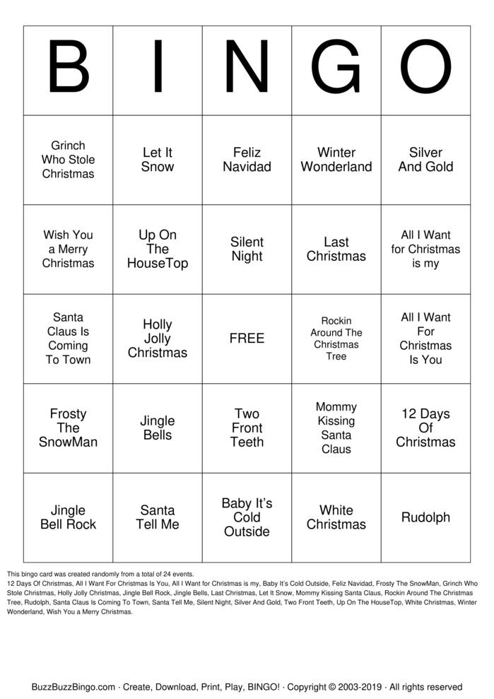 Christmas Songs Bingo Cards to Download, Print and Customize!