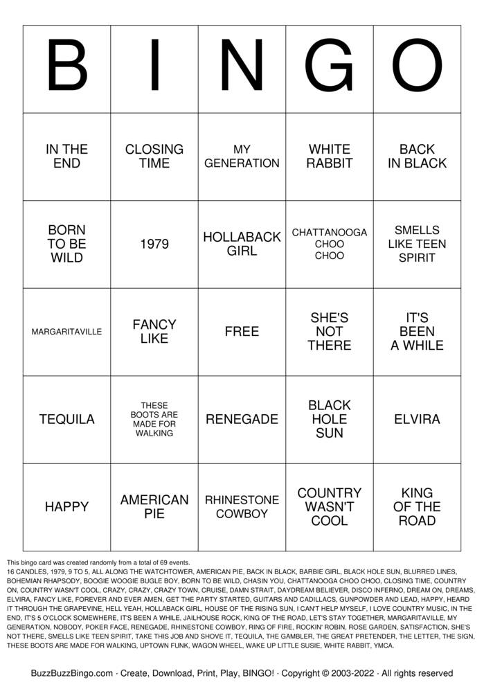 Download Free Custom Bingo Cards