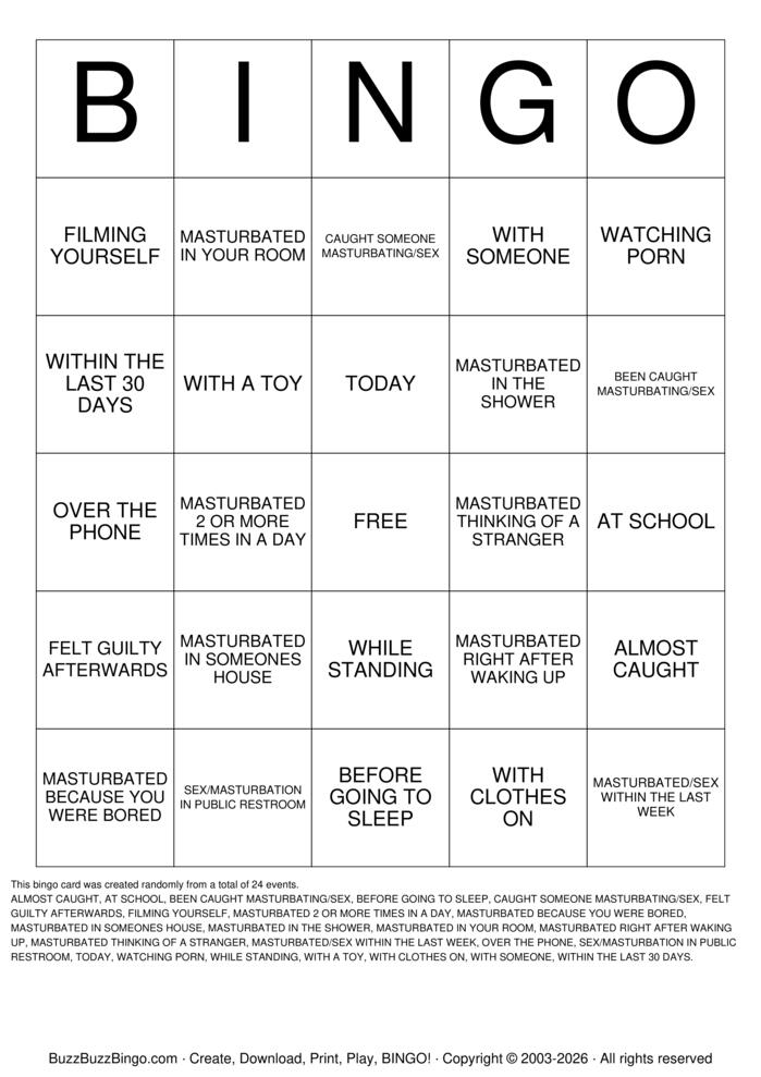 Download Free Dirty BINGO Bingo Cards