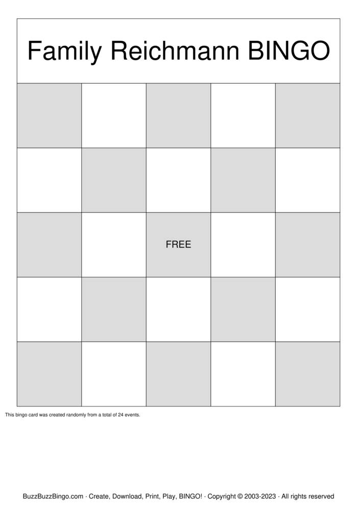 Download Free Family Bingo Cards