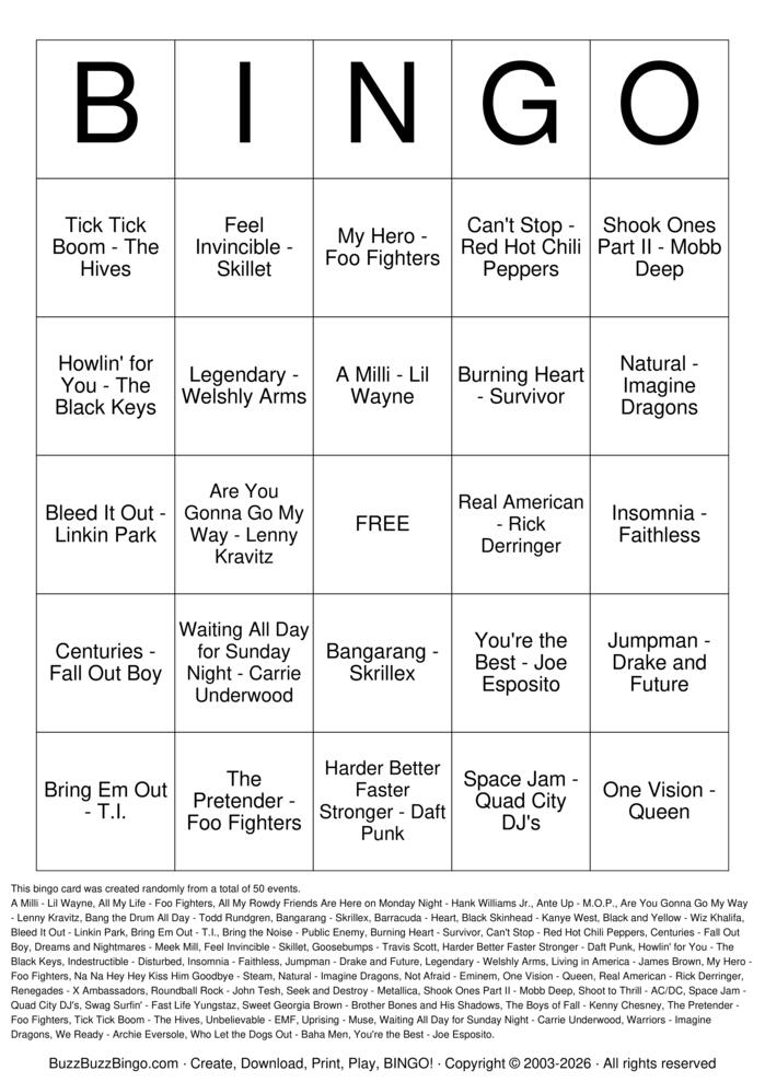 Download Free Game Day Hype Top 50 Bingo Cards Download Free Game Day Hype Top 50 Bingo Cards