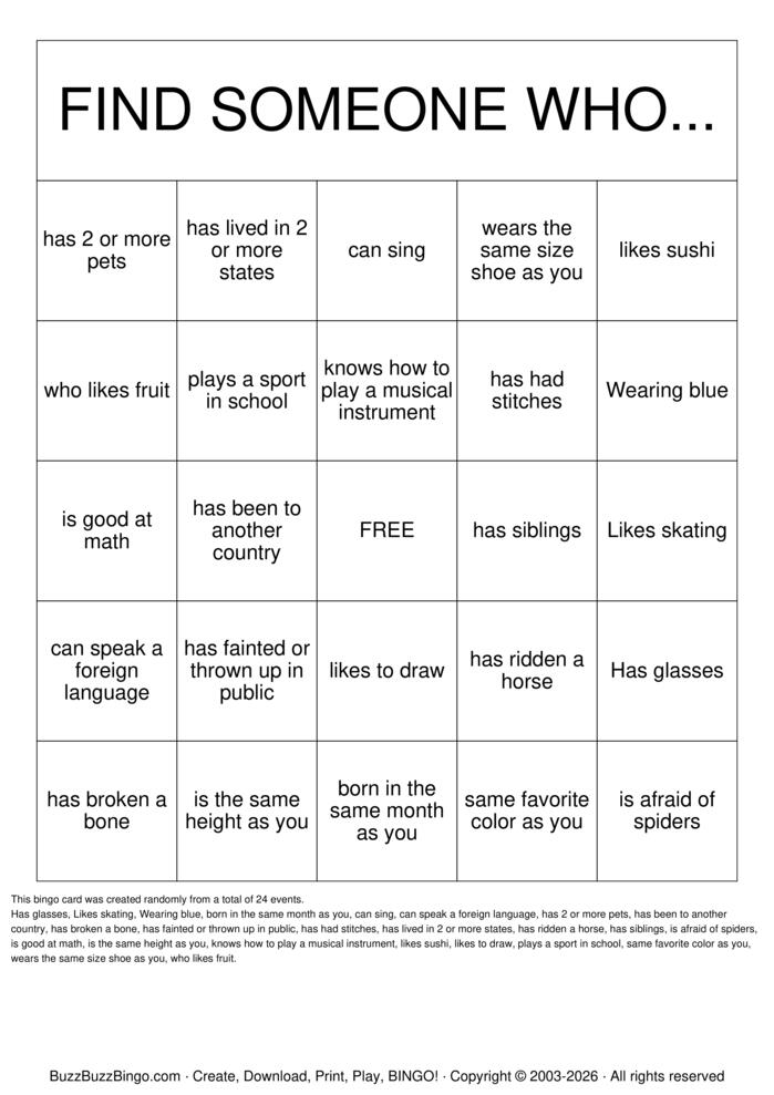 Download Free Getting to Know you! Bingo Cards