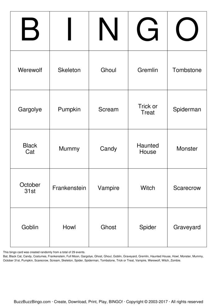 Download Free Halloween Bingo Cards Download Free Halloween Bingo Cards