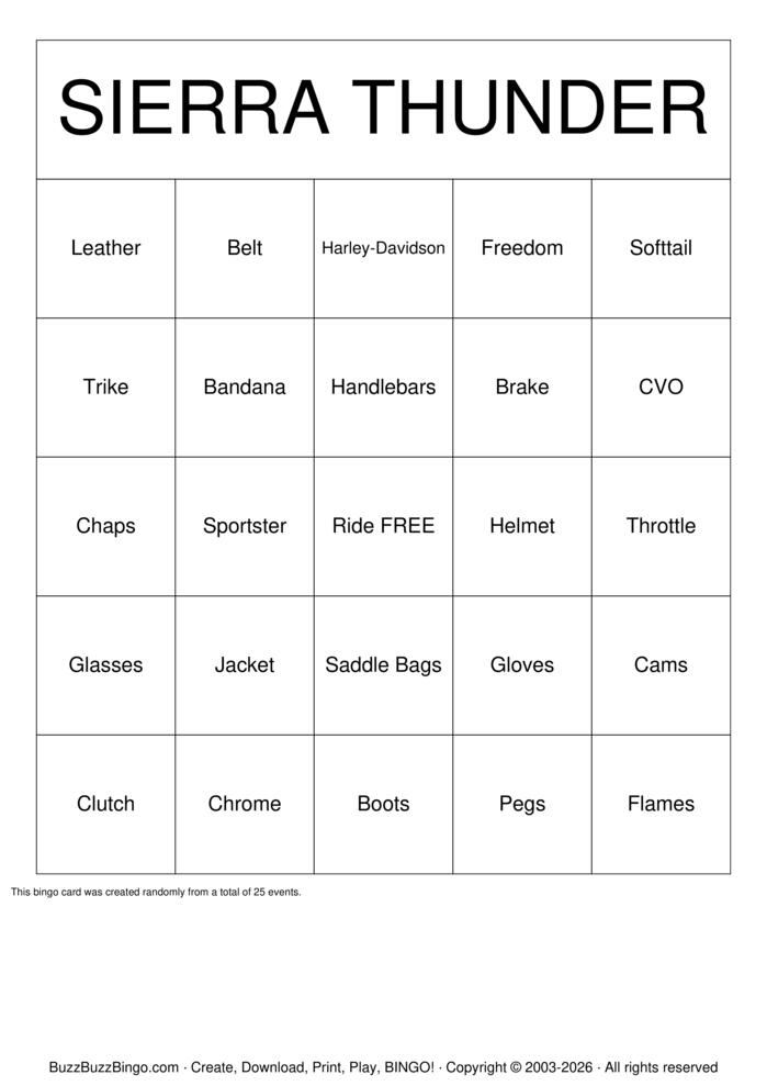 Download Free  Harley-Davidson Bingo Cards