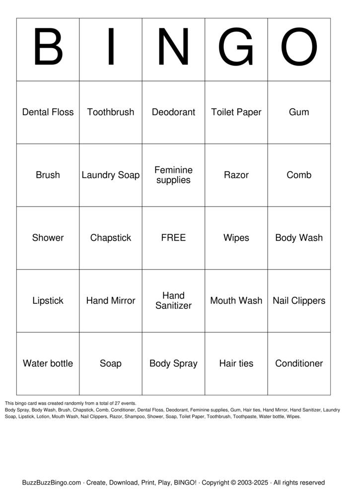 Hygiene Bingo Cards to Download, Print and Customize!