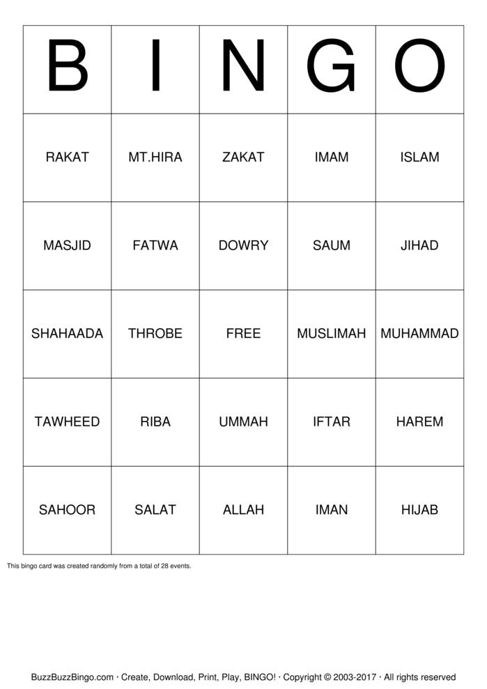 Download Free Iftar Bingo Cards