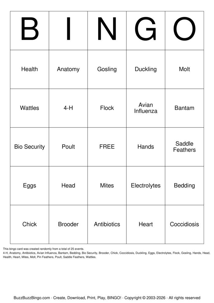 Download Free Poultry Bingo Bingo Cards Download Free Poultry Bingo Bingo Cards