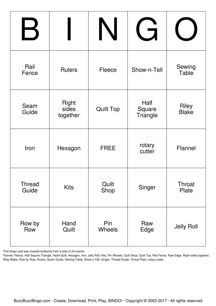 QUILT Bingo Cards to Download, Print and Customize!