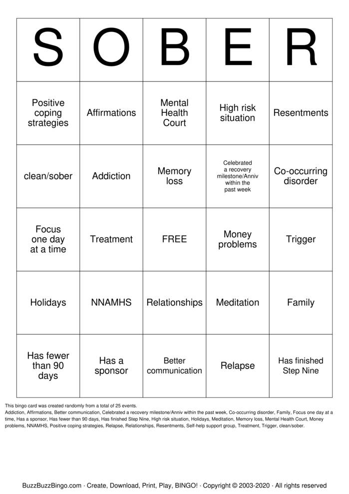 Download Free Recovery Bingo Cards